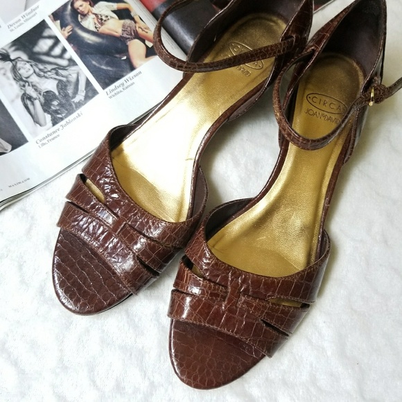 Joan & David Circa Croc Embossed Low Wedge Sandals - Picture 2 of 6